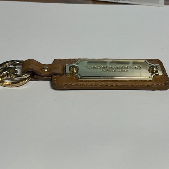 Tignanello Brown Leather Metal Key Fob Purse Clip & Ring Hang Tag - Picture 3 of 12